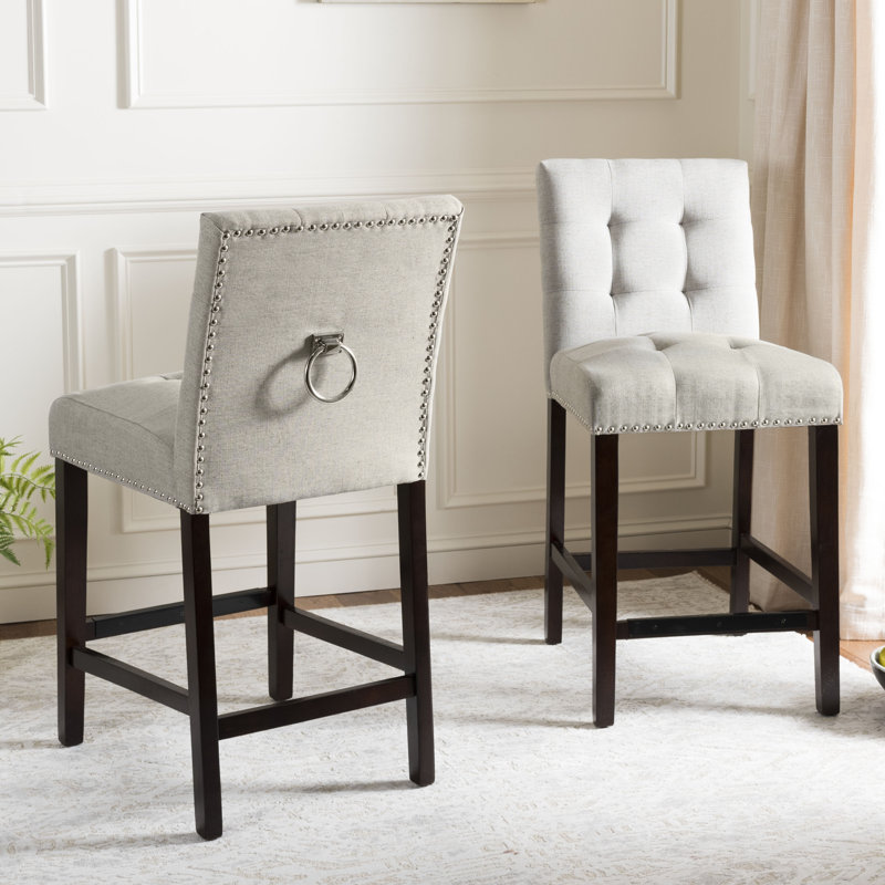 Audrick Upholstered Counter Stool with Solid Wood Frame, Light Gray, Counter Stool (26.5" Seat Height)
