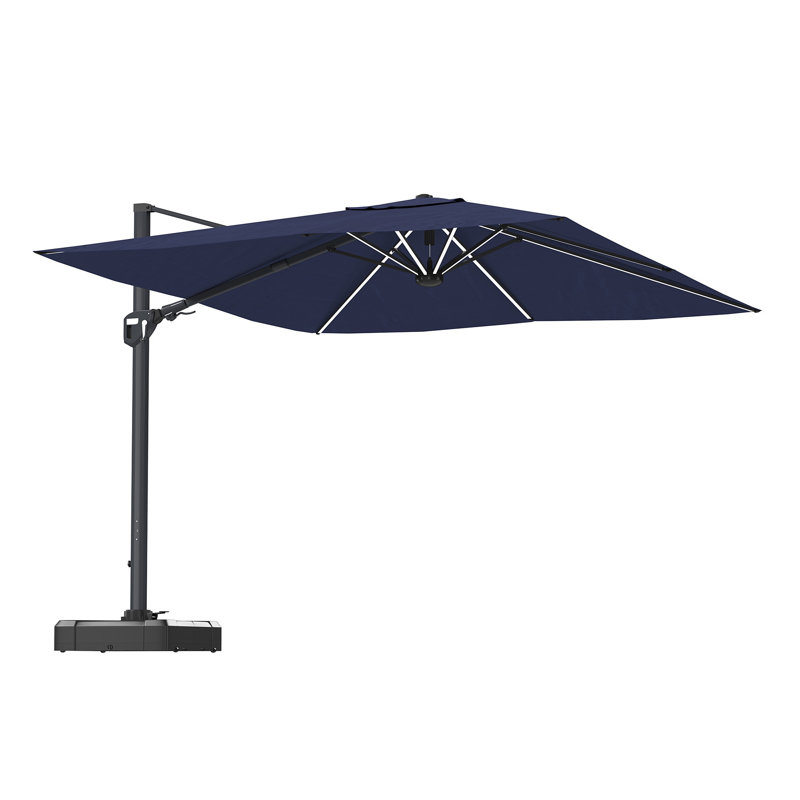 Parasol de patio en porte-à-faux carré 11 pi avec lumière DEL en bleu marine (sans base de parasol), Bleu