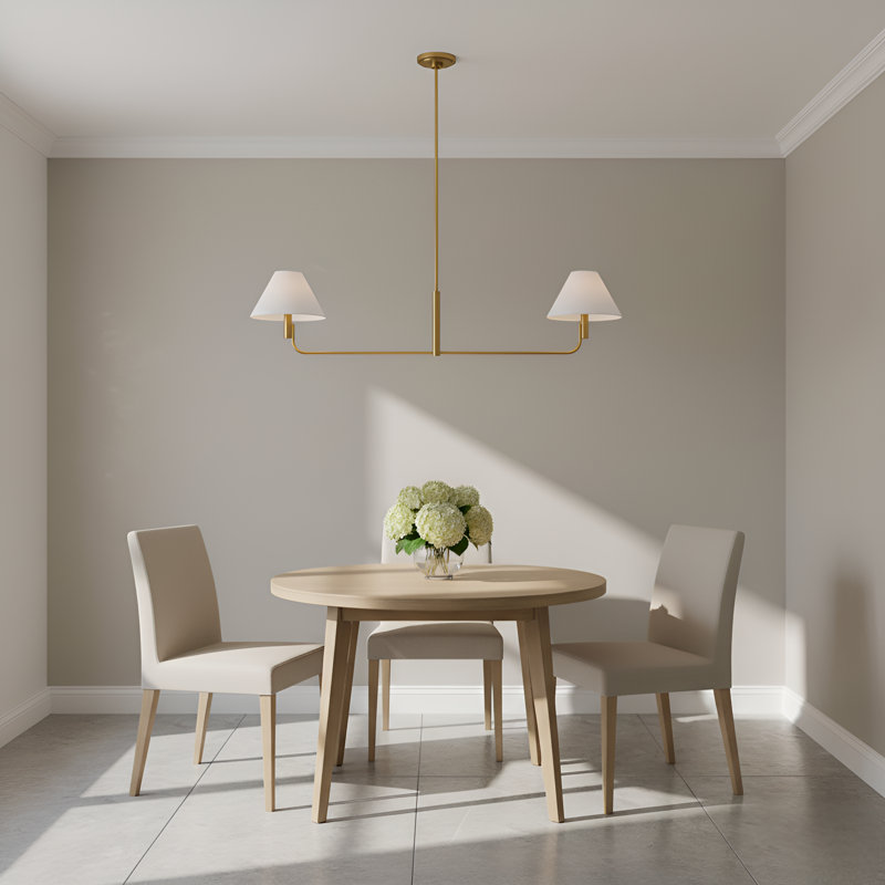 Sean Lavin Colfax Dining Room Chandelier With White Linen Shade, Burnished Brass, 10" H x 40.5" W x 40.5" D, 2 Lights