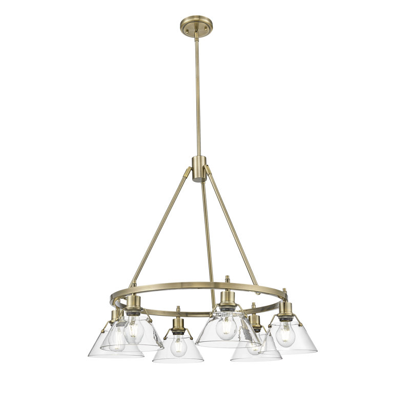 Felda 6 - Light Steel Dimmable Cone Chandelier, Aged Brass, Clear Glass