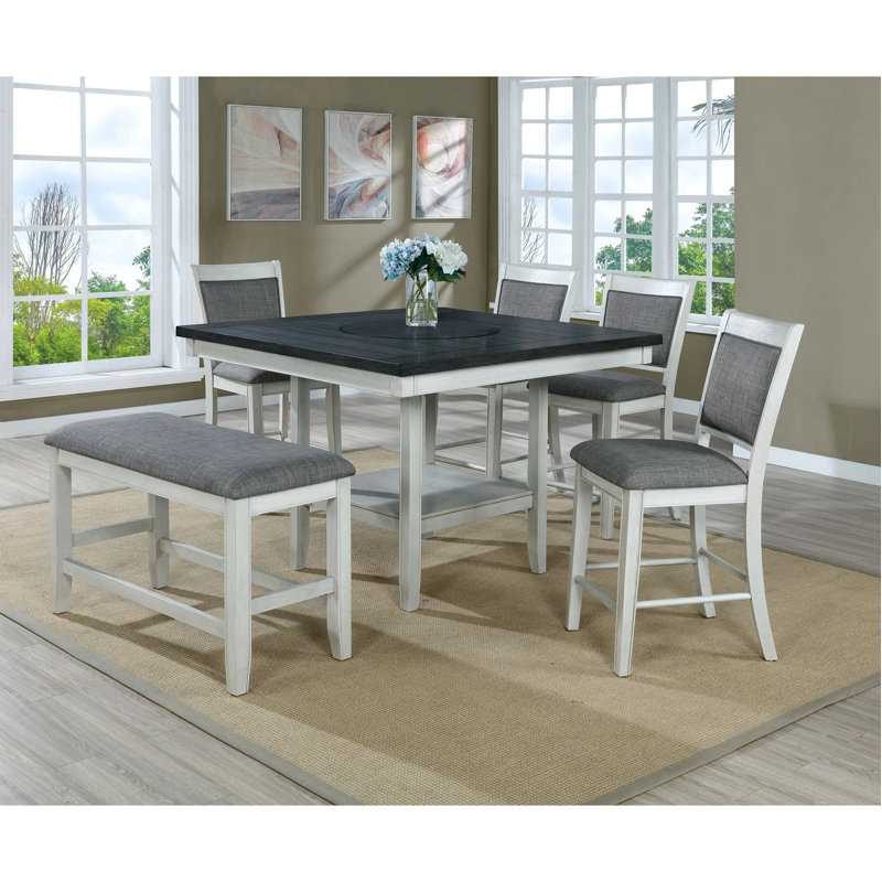 Tabouret de bar à hauteur de comptoir 2 pièces Farmhouse Style, Blanc, Gris