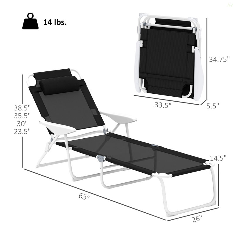 Outdoor Tanning Chair,Folding Chaise Lounge Chair, Black