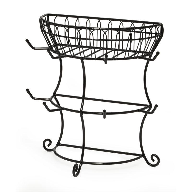 Gourmet Basics by Mikasa French Countryside Metal Mug Tree with Storage Basket