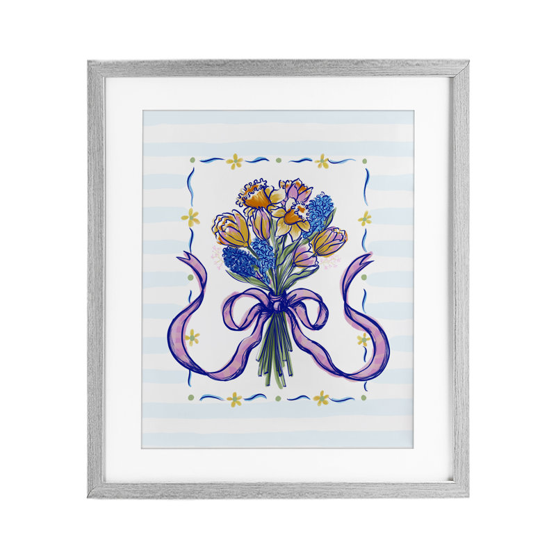 «Spring Fresh Ribbon Bouquet», reproduction sous verre encadrée, conception par Connie Summers, H 21 po x l 17 po