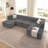 135" U-Shaped Modular Sectional Sofa With Chaise And Movable Ottoman For Living Room, Chenille Upholstered Boneless Couches With Wave-Shaped Armrest-173135812