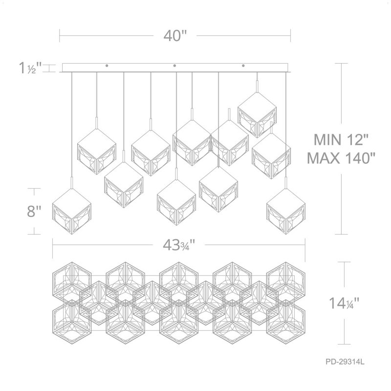 Luminaire suspendu linéaire 14 lumières Ice Cube, Noir