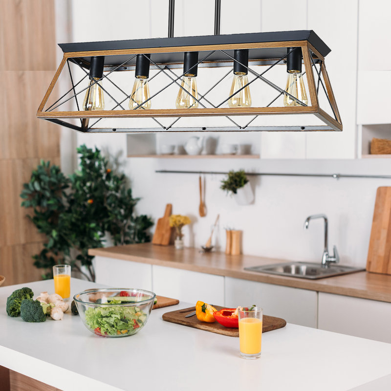 5 - Light Dimmable Kitchen Island Chandelier, Black Brown