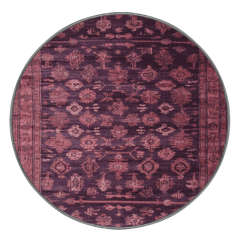 Machine Washable Overdyed Brown Area Rug, Round 8'