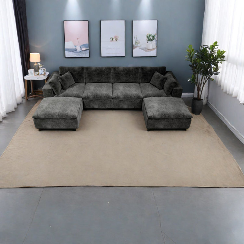 Modulaires gris luxueux, velours côtelé moelleux, aucun assemblage requis, idéal pour les salons