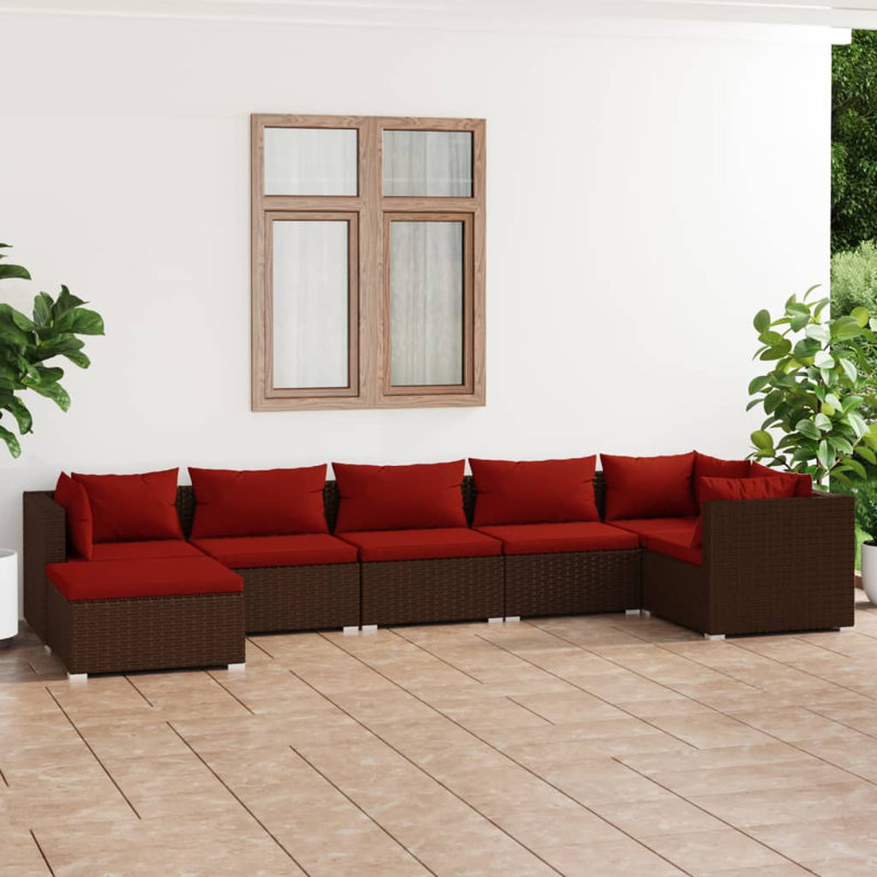 27.6" Wide Square Patio Sectional Set with Cushions, Cinnamon Red, Brown