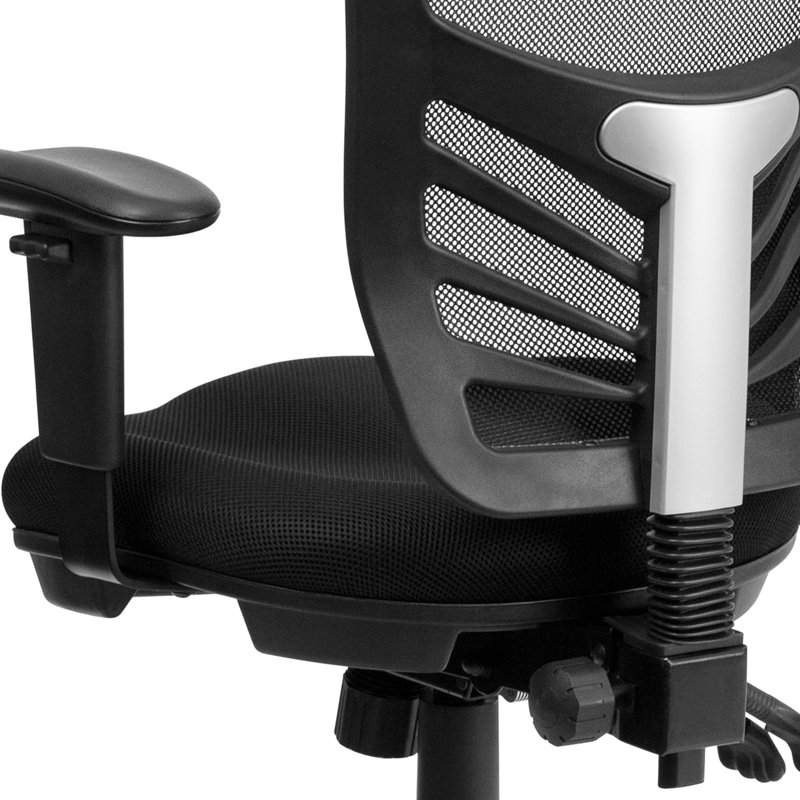 Chaise de bureau ergonomique en filet à dossier moyen avec accoudoirs réglables Siyer, Noir, Noir