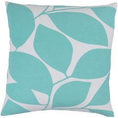 Somerset Floral Cotton Throw Pillow, 22" H x 22" W x 4" D, Aqua/Light Gray