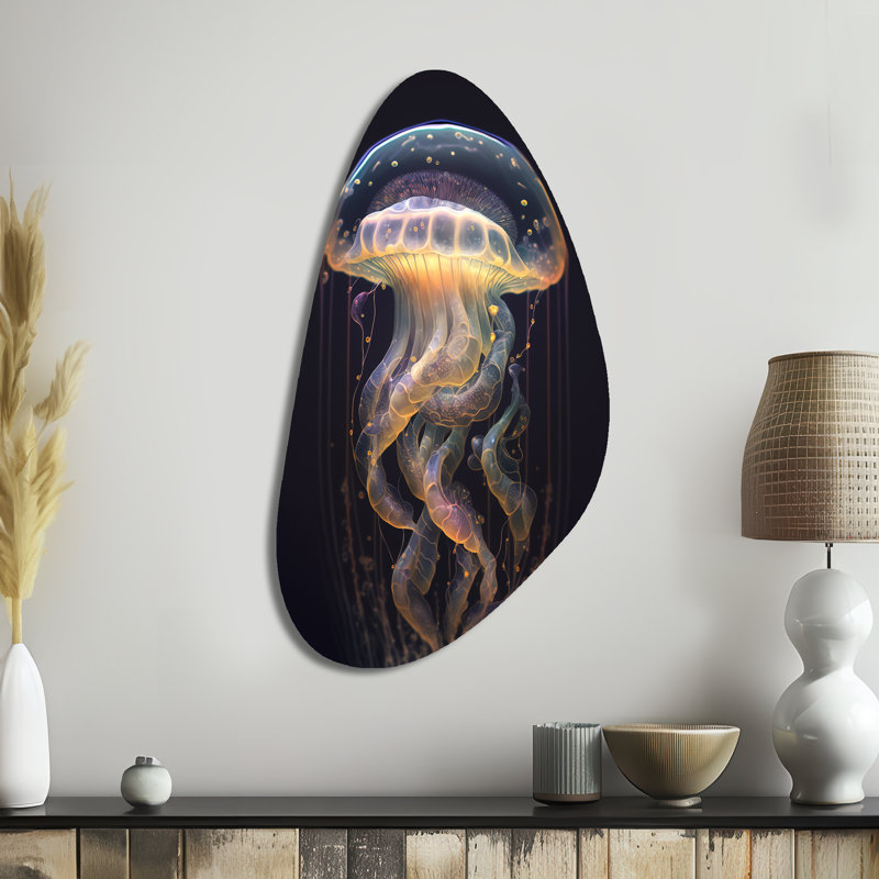 Art mural asymétrique en métal Jellyfish III, H 39 po x l 21 po