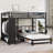 Queen Over Twin Bunk Bed With Built-In Wardrobe, Metal Bunk Bed With Trundle, Foldable Desk, Ladders, Noise-Reduced Design, Black-1151680302