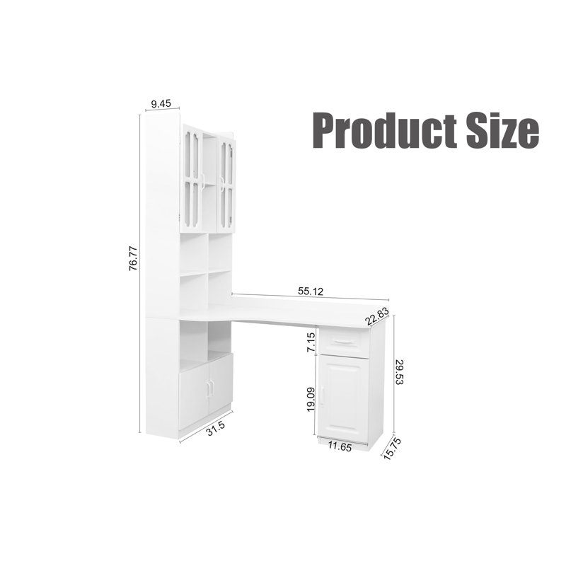Bureau d'ordinateur de coin en L, Blanc