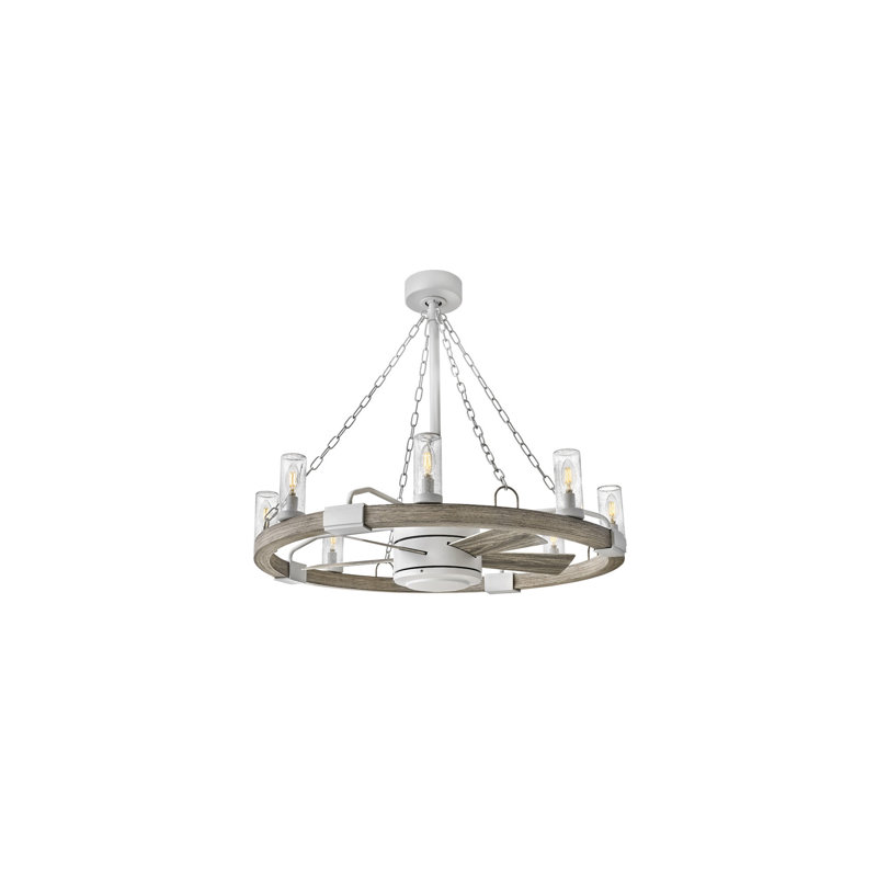 Sawyer 36" With 28" LED Fan, Matte White, Weathered Wood