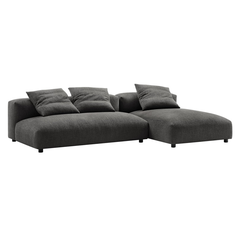 Solace 2-Piece Modular Upholstered Sectional Sofa With Chaise, Charcoal Fabric