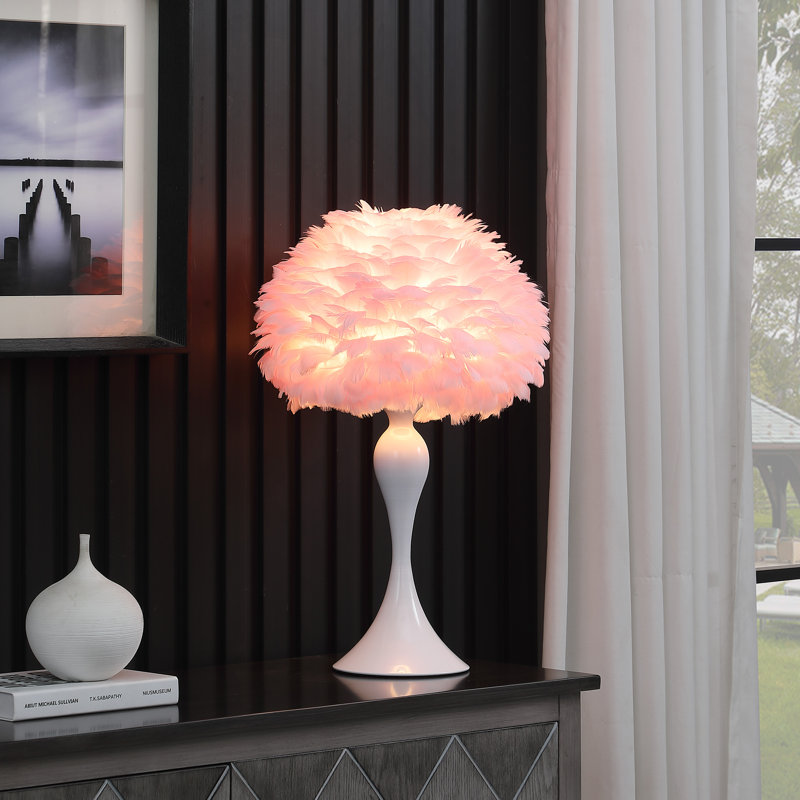 Florann 23.5 Inch Metal Glam Feather Table Lamp, Candlestick, 40W, White