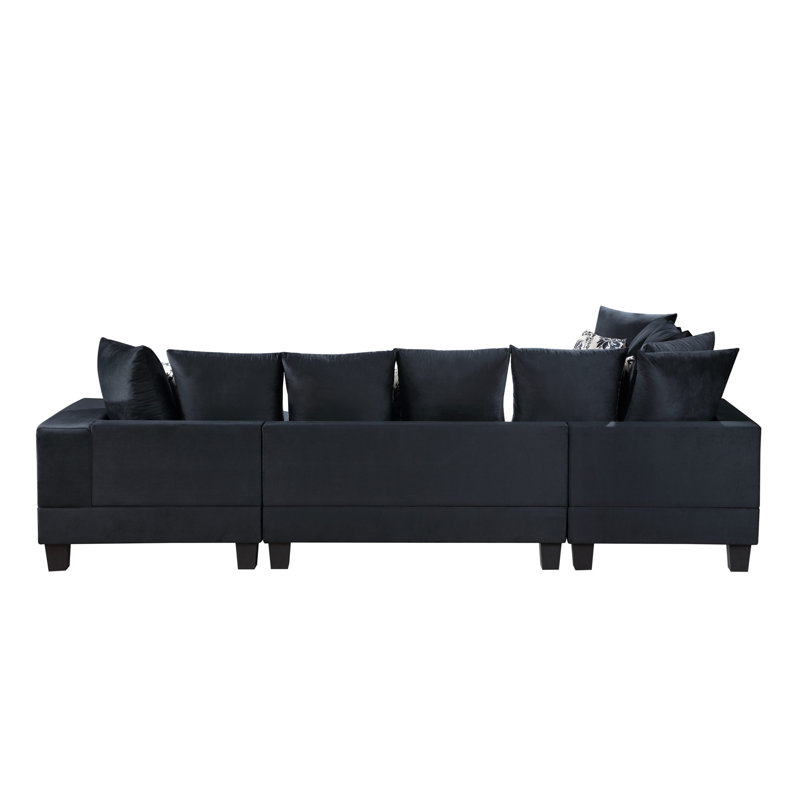 Saffanah Velvet U-Shaped Sectional Left Hand Facing, Black Velvet