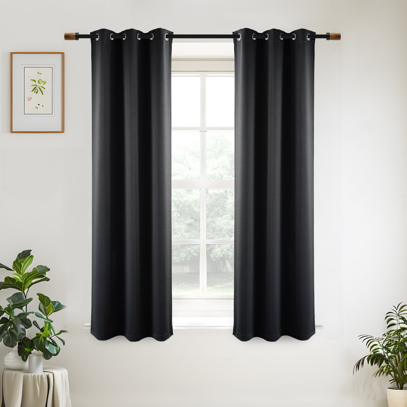 Solid Color Modern Blackout Thermal Curtain Panel Grommet 2 Panels, Black, 2, 36" W x 72" L