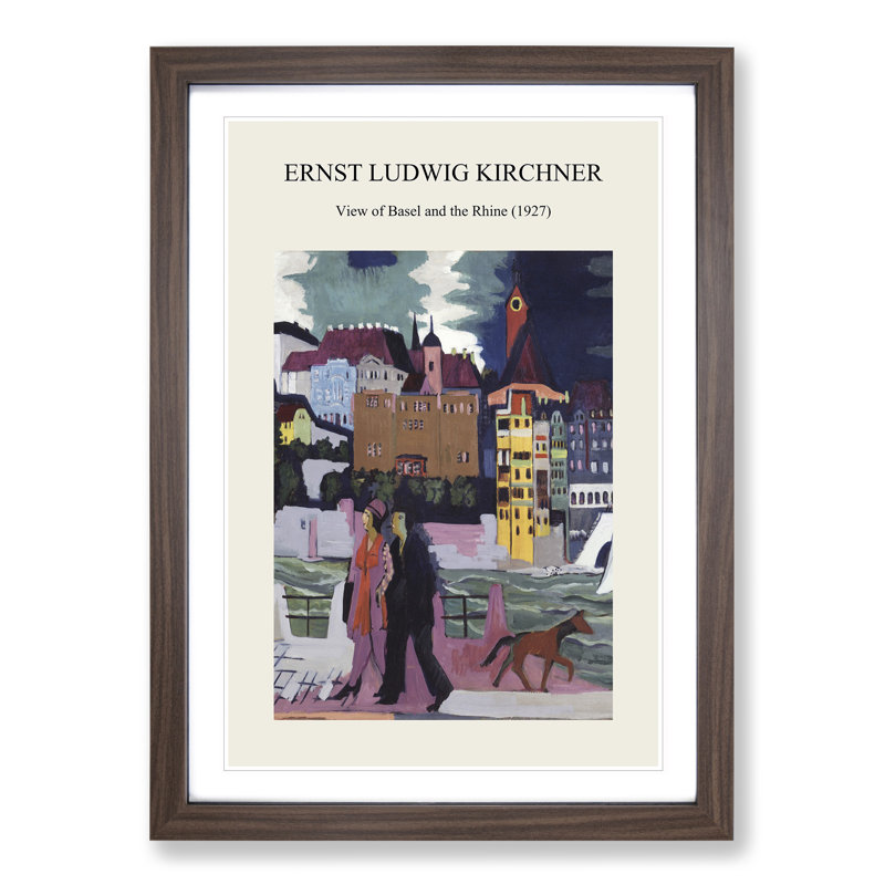 View of Basel and the Rhine by Ernst Ludwig Kirchner - Picture Frame Art Prints, 36cm H x 27cm W x 2cm D, Walnut