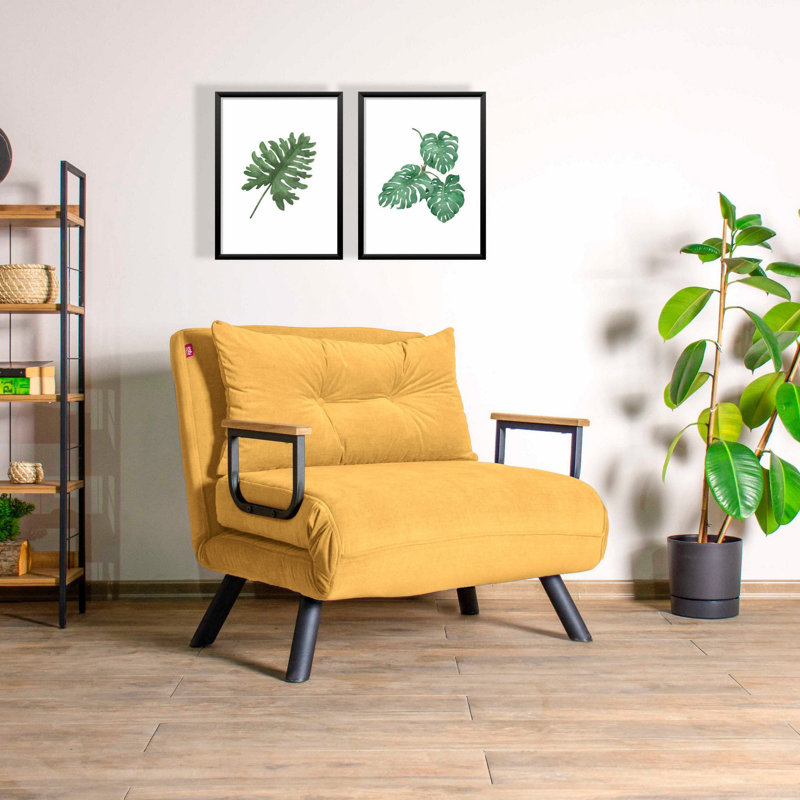Fauteuil convertible Aakira, Polyester moutarde