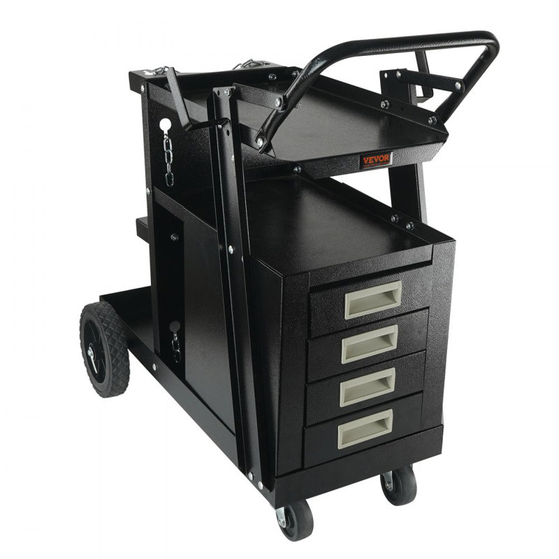 Welding Cart, 2-Tier 4 Drawers Welder Cart with 265 LBS Weight Capacity, 360° Swivel Wheels, Tank Storage Safety Chains