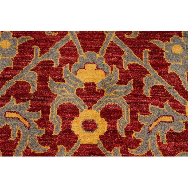 Tapis unique rouge / gris 6 pi x 8 pi 7 po années 2000 par Arshs Fine Rugs