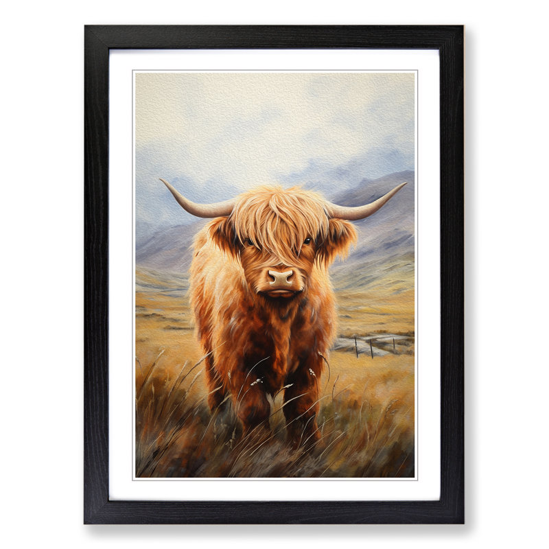 Highland Cow Realism - Single Picture Frame Print on Wood, 46cm H x 34cm W x 2cm D, Black