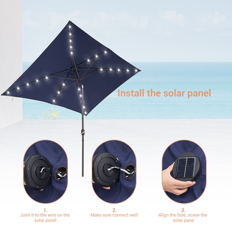 Parasol de marché solaire à DEL 10 po x 6,5 po Wylde, Bleu marine