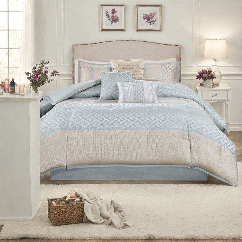 Ensemble de literie de luxe 7 pièces, maison de chambre à coucher en jacquard de polyester traditionnel