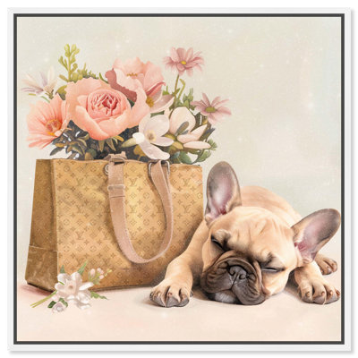Sleepy Frenchie Shopping Bag Canvas Fashion Pet Art by Art Remedy
