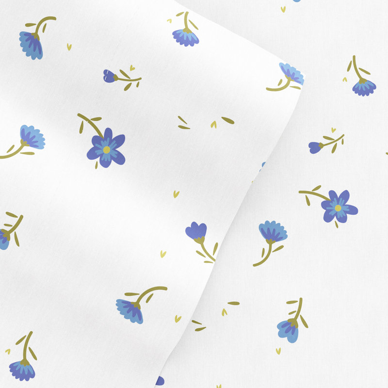 Ensemble de draps en microfibre douce à motif floral 4 pièces, Bleu clair, Reine