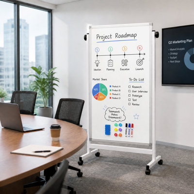 Tableau blanc magnétique réglable sur roulettes avec roulettes, chevalet portatif effaçable à sec pour la maison, le bureau, la salle de classe et l'école