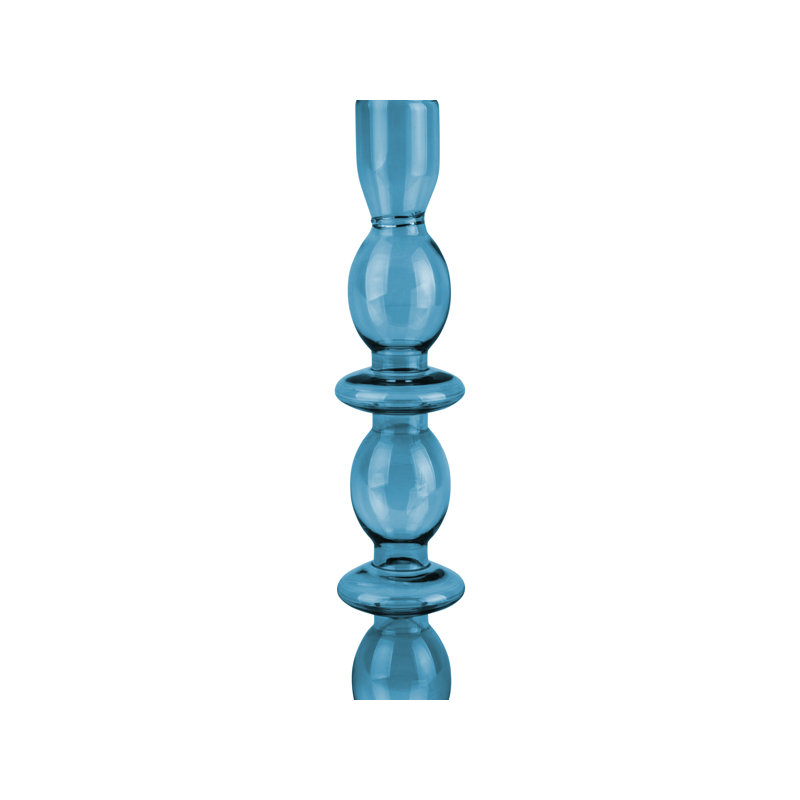 Glass Tabletop Candlestick, Dark Blue, 24cm H x 8.5cm W x 8.5cm D