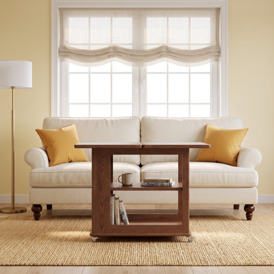 Soild wood Expandable Rolling Coffee Table with Double Storage Shelves