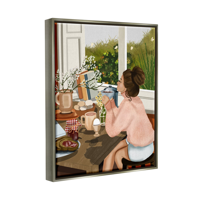 Ba-777-Fille encadrée avec petit-déjeuner douillet, Cadre flottant gris lustré, H 30 po x l 24 po