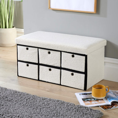 Philias Wide 6 Drawer Storage Cream Boucle Fur Ottoman