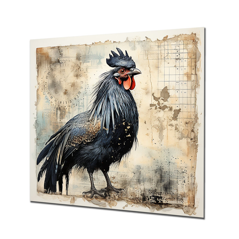 Art mural en métal rétro, coq majestueux I, H 16 po x l 16 po