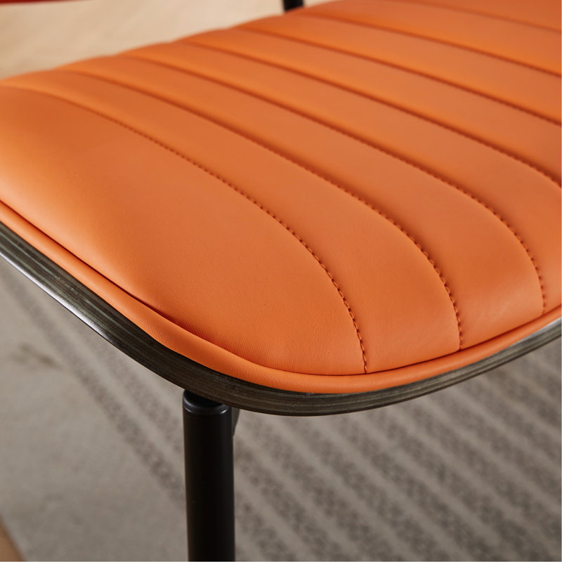 Furniture, Dining Chairs Set of 2 Mid Century Modern Retro Faux Leather Chair with Walnut Bentwood Back Upholstered Seat Metal Legs Adjustable Foot for Kitchen Dining Room Chairs(Orange  PU)