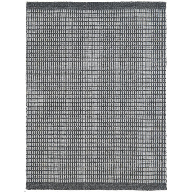 Meraki 02 Hand Loomed Geometric Area Rug in Black Stone/Ivory, Rectangle 9' x 12'