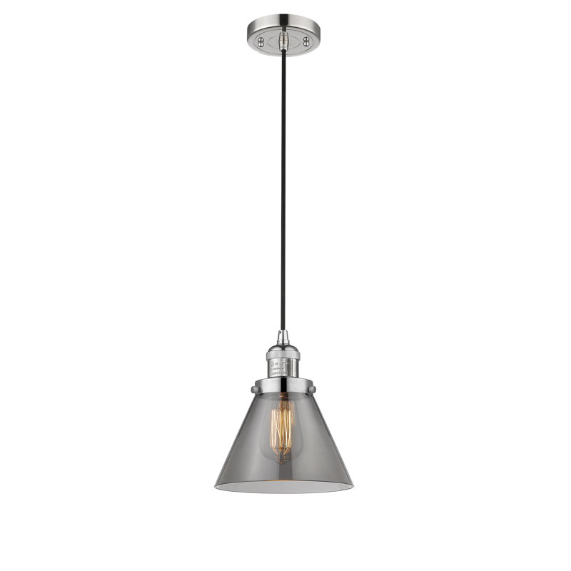 Luminaire suspendu conique à 1 lumière Parkview, Fumée, H 9,13 po x l 7,75 po x P 7,75 po, Nickel poli