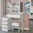 37" Middle Size Left Bedside Cabinet Vanity Table   Cushioned Stool, Extra Large Right Sliding Mirror, Multi Layer High Capacity Storage, Practical Fashionable Dresser, Suitable For Large Space-1559335538