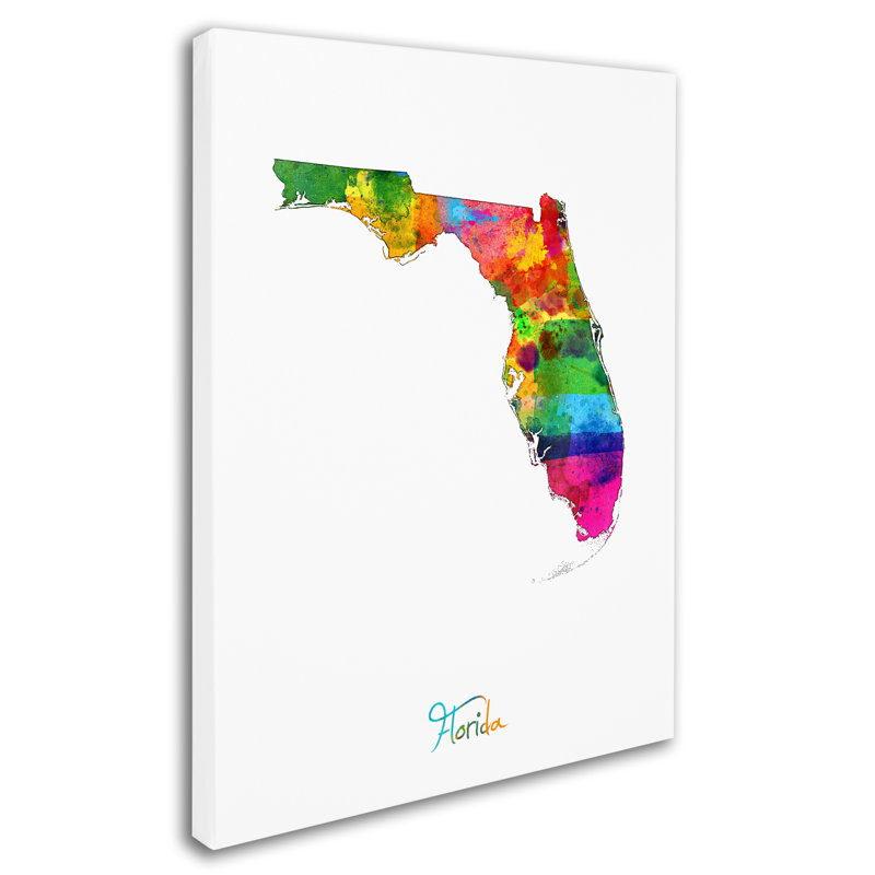 « floride map », reproduction d’impression sur toile tendue, H 24 po x l 18 po x P 2 po