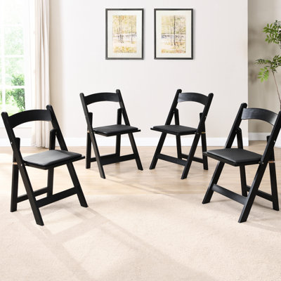 Chaise pliante en bois massif Comfy 4 pièces - noire, aucune installation requise, idéale pour la cuisine, pour les événements spéciaux de 4 chaises Assemblage du cadre de revêtement noir requis Confortable et peu encombrant
