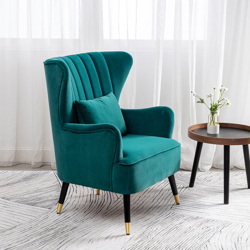 Devon Velvet Wingback Chair, Teal