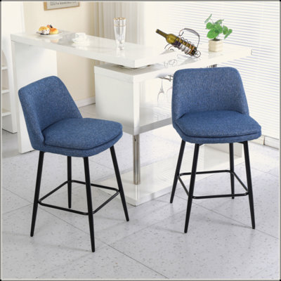 Ensemble de 2 tabourets de bar pivotants à hauteur de comptoir, tabourets de bar rembourrés à 360 ° avec dossier et pieds en métal, siège d'une hauteur de 25,6 po, tabourets de comptoir pour îlot de cuisine et pub, toile de lin, lin