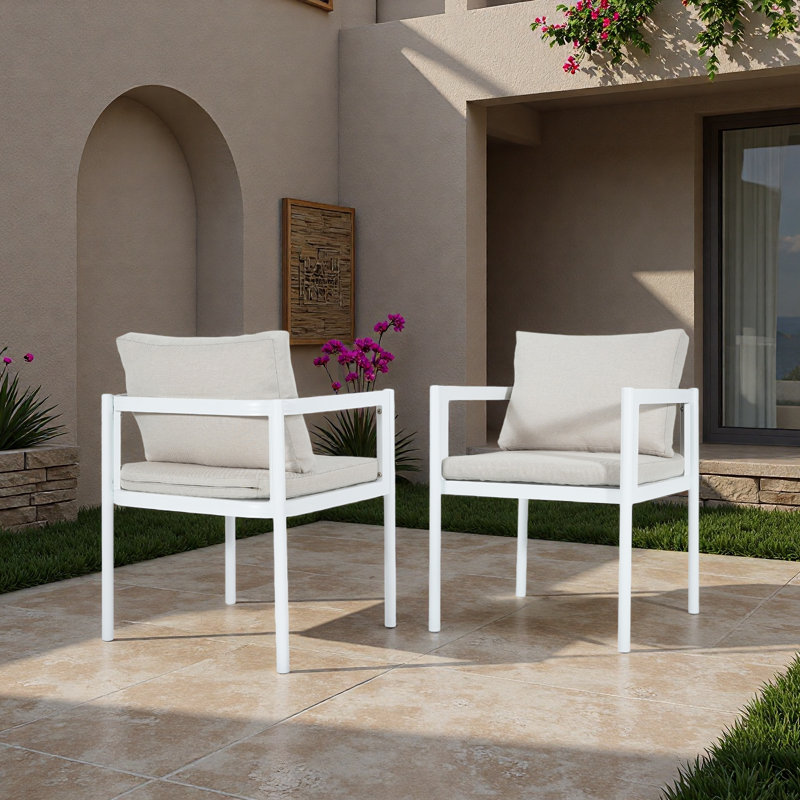 Ensemble de 2 chaises d'extérieur, Coussin beige / structure blanche