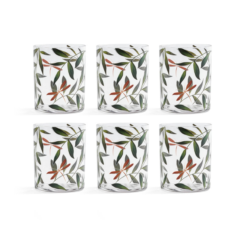 Verres à feuillets et libellules, ensemble de 6