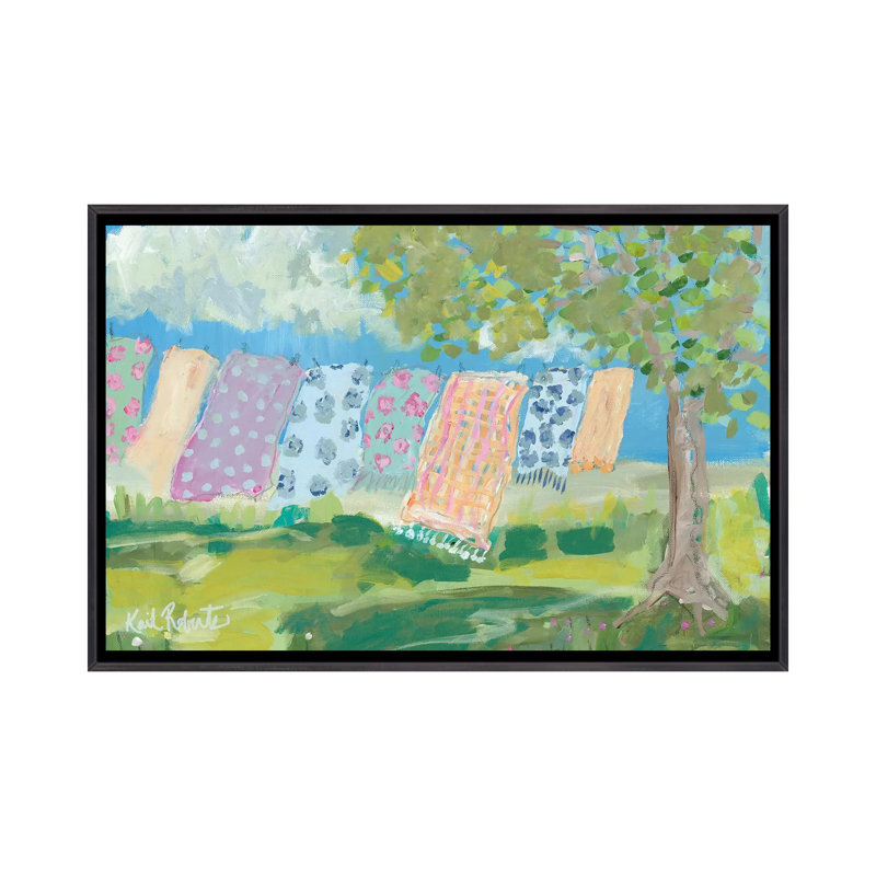 "Laundry Day" par Kait Roberts, reproduction d’art, Toile avec cadre noir patiné, Pas de tapis, H 32 po x l 48 po x 1,5 po